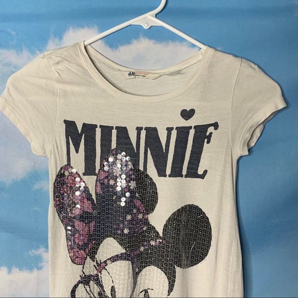 H&M- Minnie Mouse Off  White Sequin Tee  8-10 yrs - Picture 2 of 7